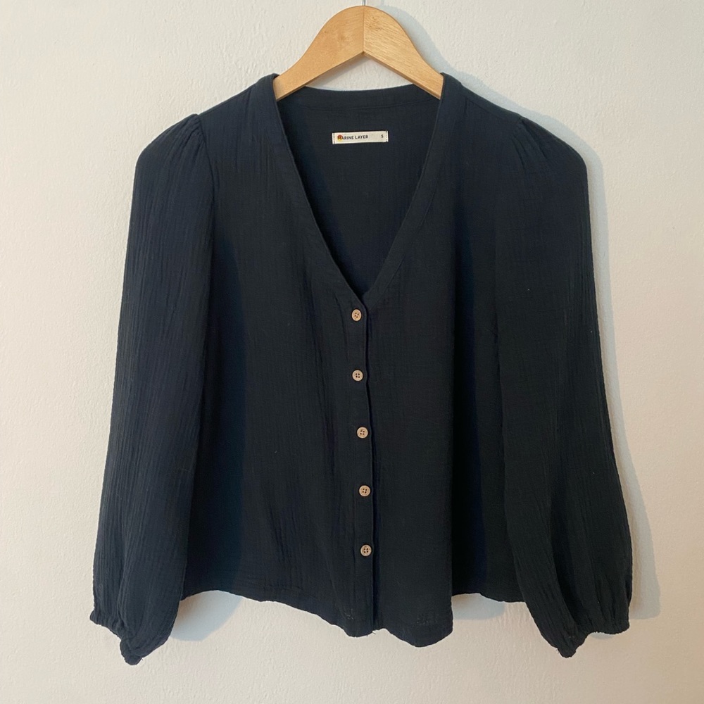 EUC Marine Layer Colette Doublecloth Top in Black - Size Small